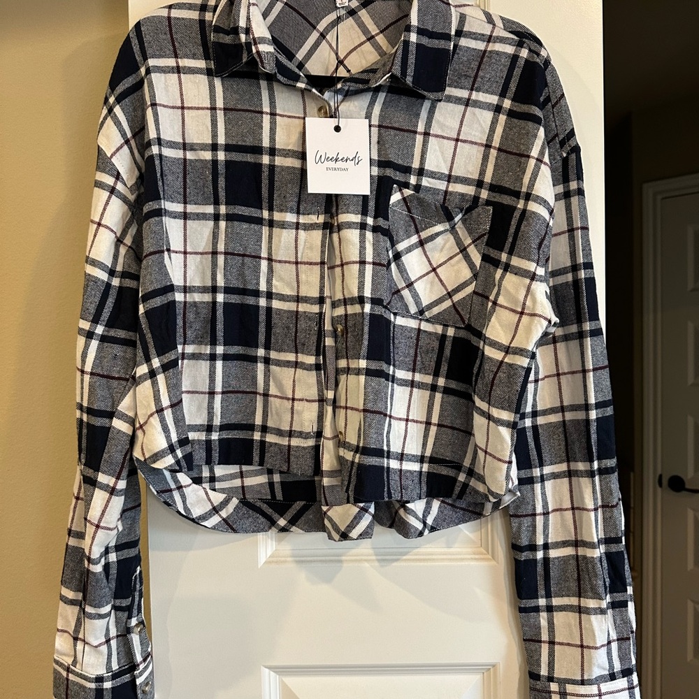Weekend Plaid Crop Top - Black and White